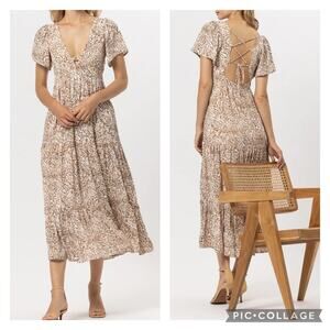 Lusana Coco Lace-Back Midi Dress in Safari size 4